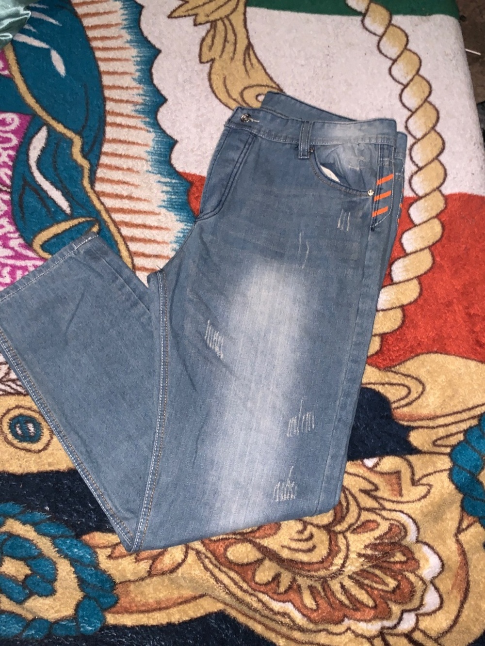 Classic Straight Men's Light Blue Jeans with Faded Finish